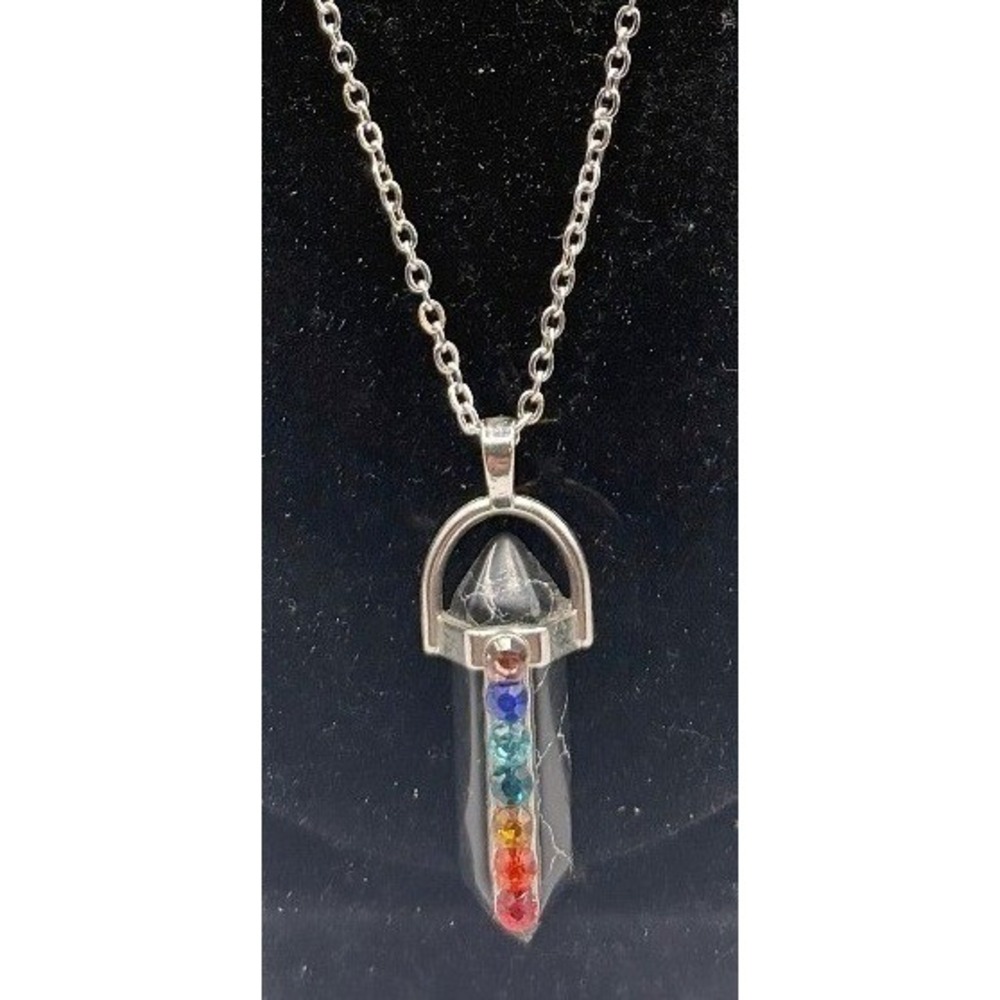 Multicolor Glass Pendant Necklace on New 20" Stainless Chain‎